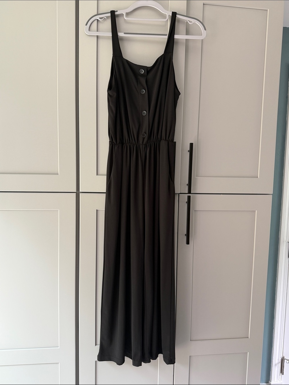 Kaileigh Black Button-Front Sleeveless Jumpsuit